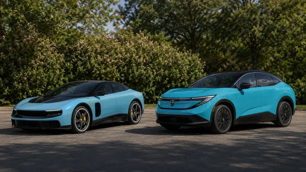 Nissan вказав на подібність нового суперкара Ferrari Luce та електромобіля Leaf