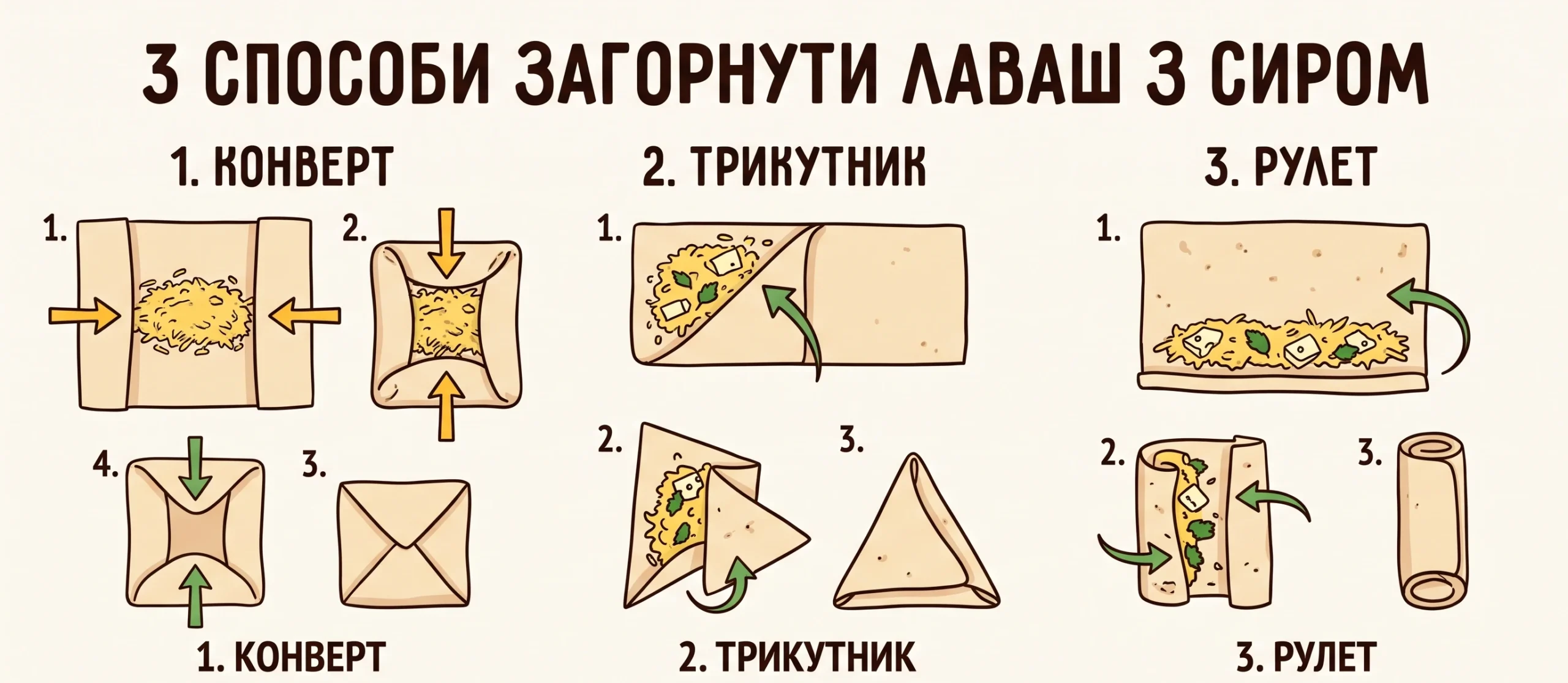 Три способи загорнути (схеми)