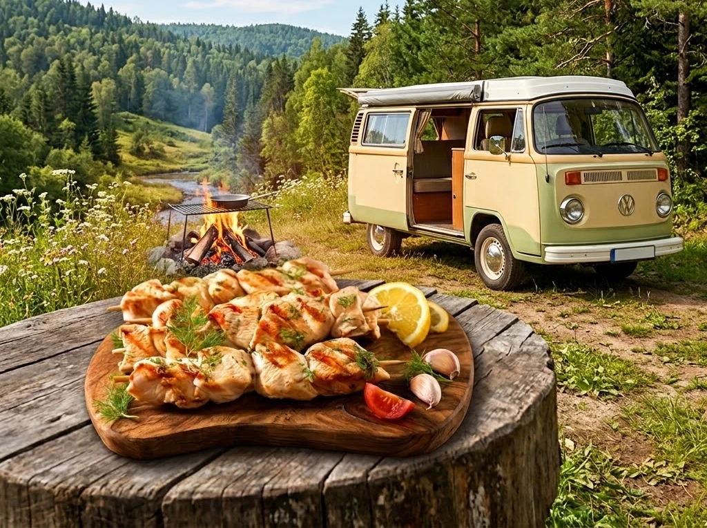Шашлик з курки на мангалі